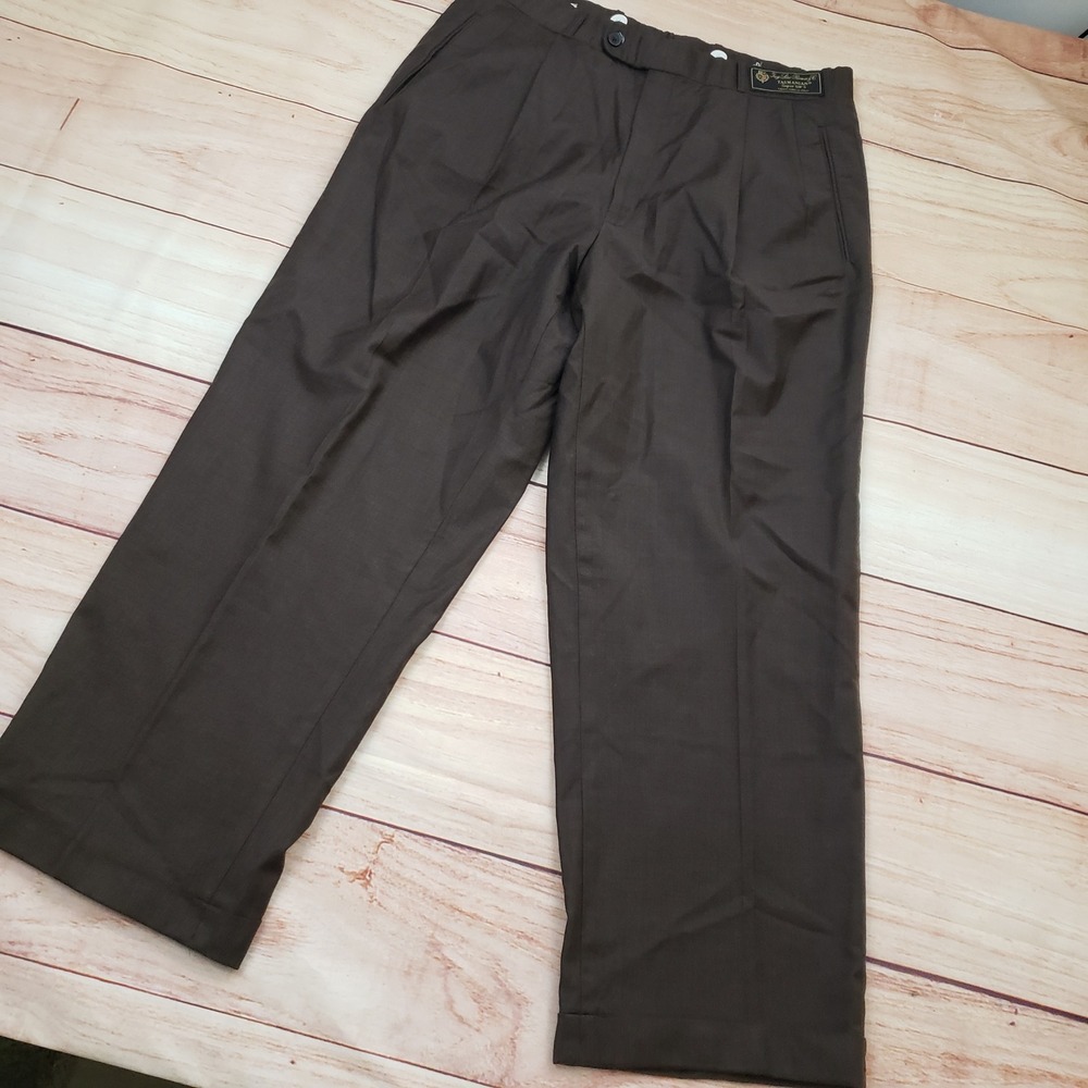 Villa Di Roma Loro Piana Dress Pants Mens 32x28 Brown Super 120s‎ Wool Pleated - Picture 2 of 11